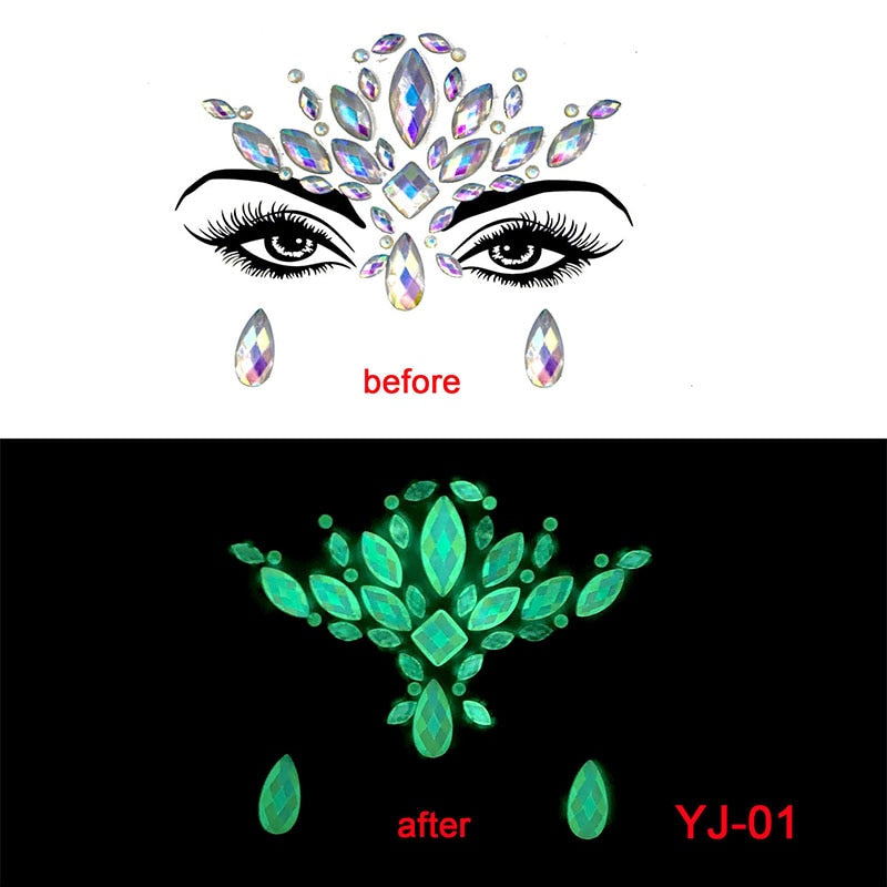 Noctilucent Rhinestones Tattoo Stickers for Makeup Halloween Party -  Maplefresh