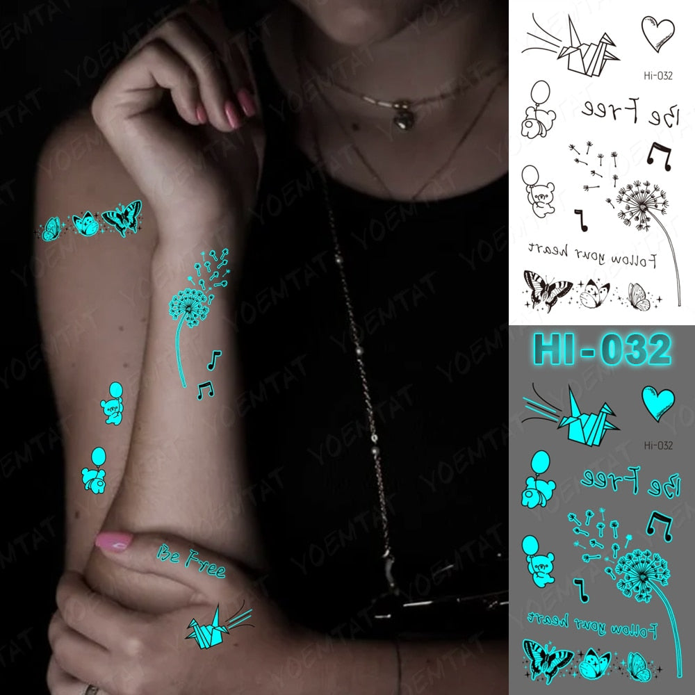 Blue Luminous Glow Tattoo Sticker Cute Geometry Waterproof Temporary Tatoo Small Finger Wrist Fake Tatto For Body Art Women Men