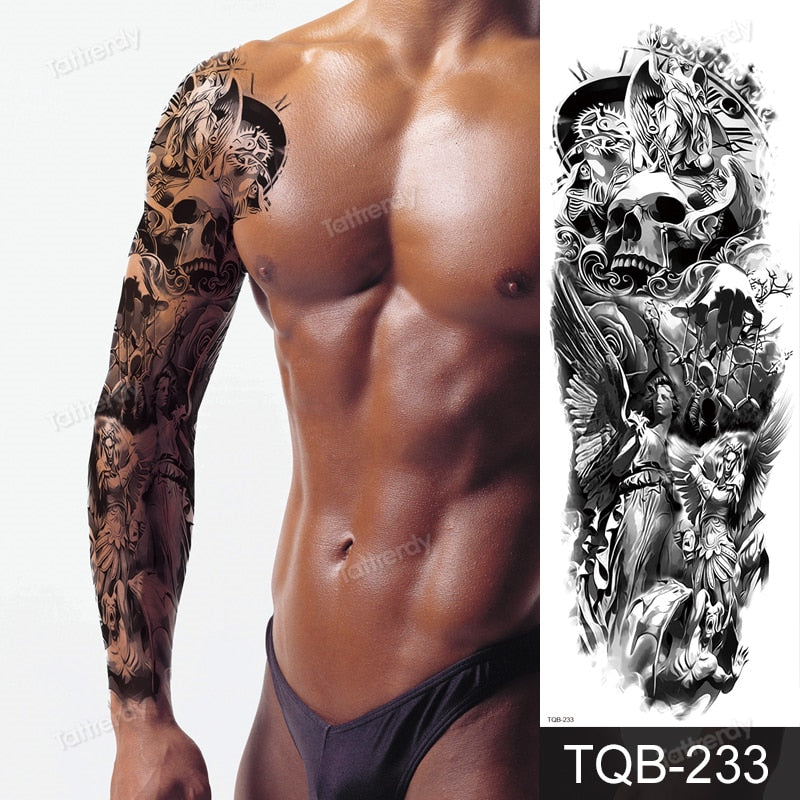 full arm temporary tattoos large totem tribal big sleeve tattoo sticker body art sexy dragon tiger lion king tattoo designs men