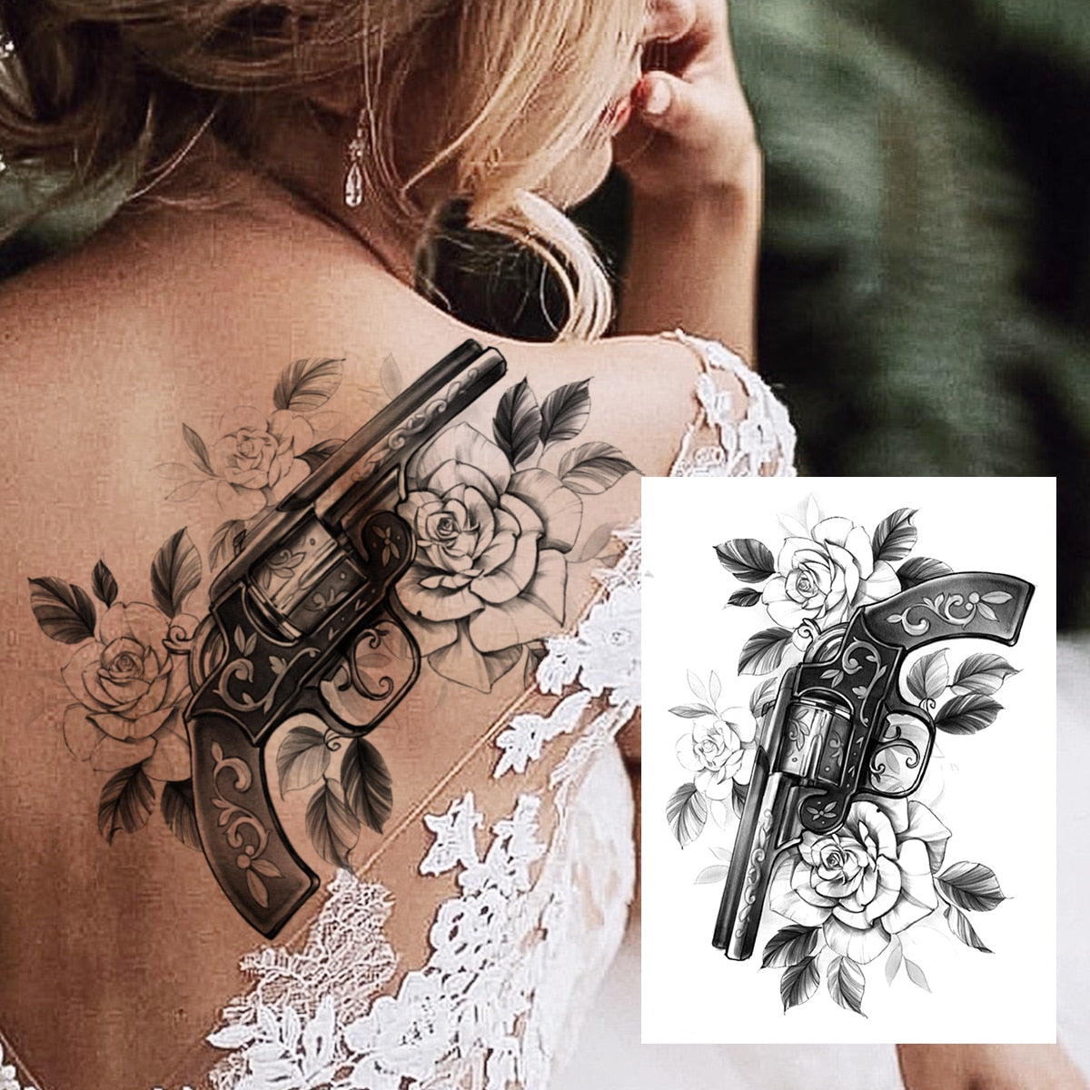 3D Watercolour Flower Temporary Tattoo For Women Girls Fake Peony Rose Tattoo Sticker Butterfly Lace Sweatpea Flora Tatoos Leg