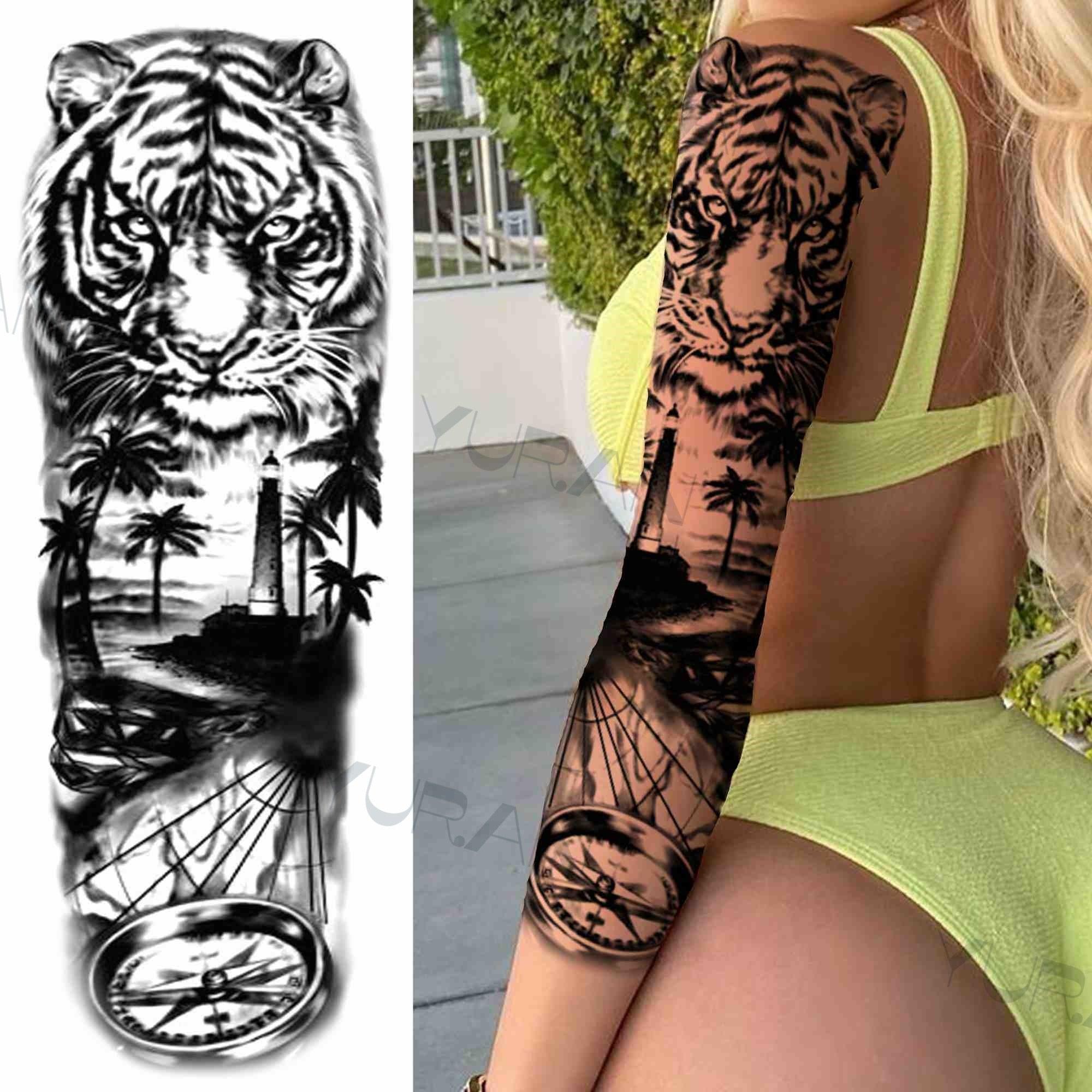 DIY Tribal Totem Full Arm Temporary Tattoo Sleeve For Men Women Adult Maori Skull Tattoos StickerBlack Fake Tatoos Makeup Tools