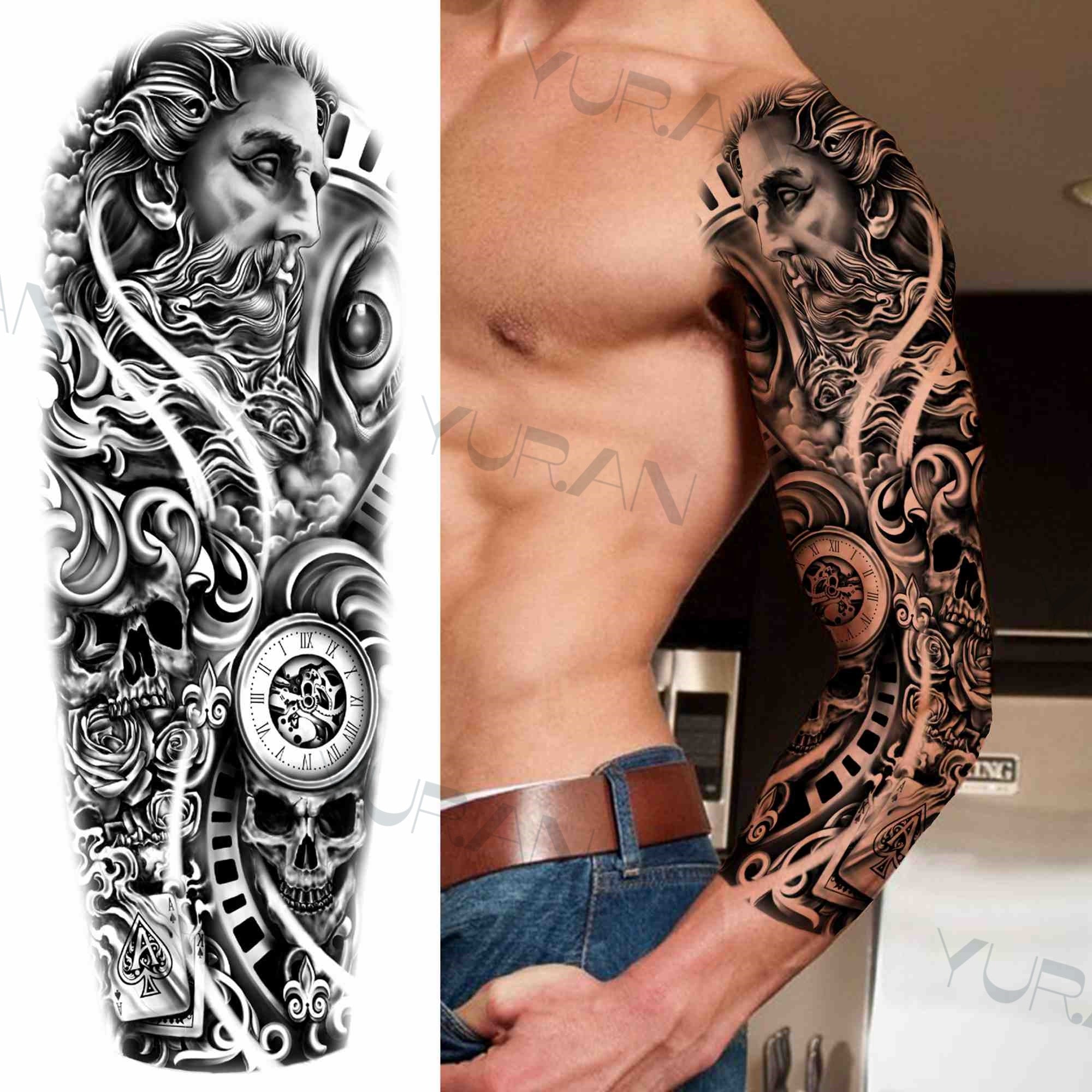 DIY Tribal Totem Full Arm Temporary Tattoo Sleeve For Men Women Adult Maori Skull Tattoos StickerBlack Fake Tatoos Makeup Tools