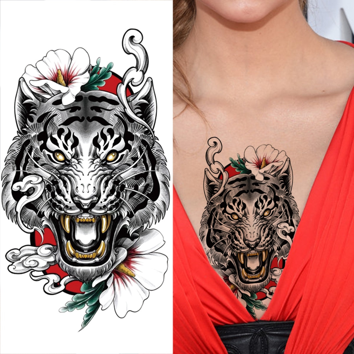 Realistic Daffodil Flower Lion Temporary Tattoos For Women Men Adult Tiger Butterfly Sword Fake Tattoo Sticker Arm Foot Tatoos