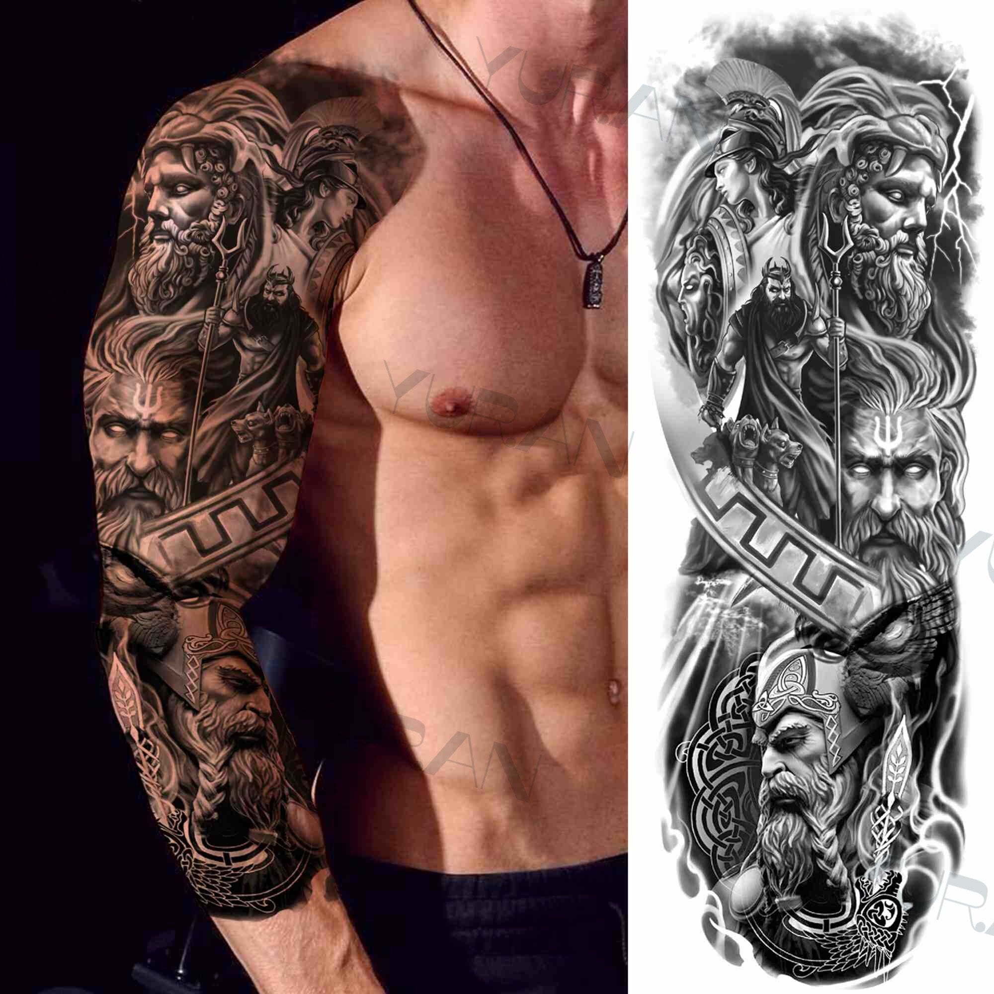 DIY Tribal Totem Full Arm Temporary Tattoo Sleeve For Men Women Adult Maori Skull Tattoos StickerBlack Fake Tatoos Makeup Tools