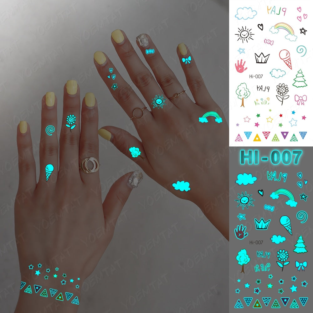 Blue Luminous Glow Tattoo Sticker Cute Geometry Waterproof Temporary Tatoo Small Finger Wrist Fake Tatto For Body Art Women Men