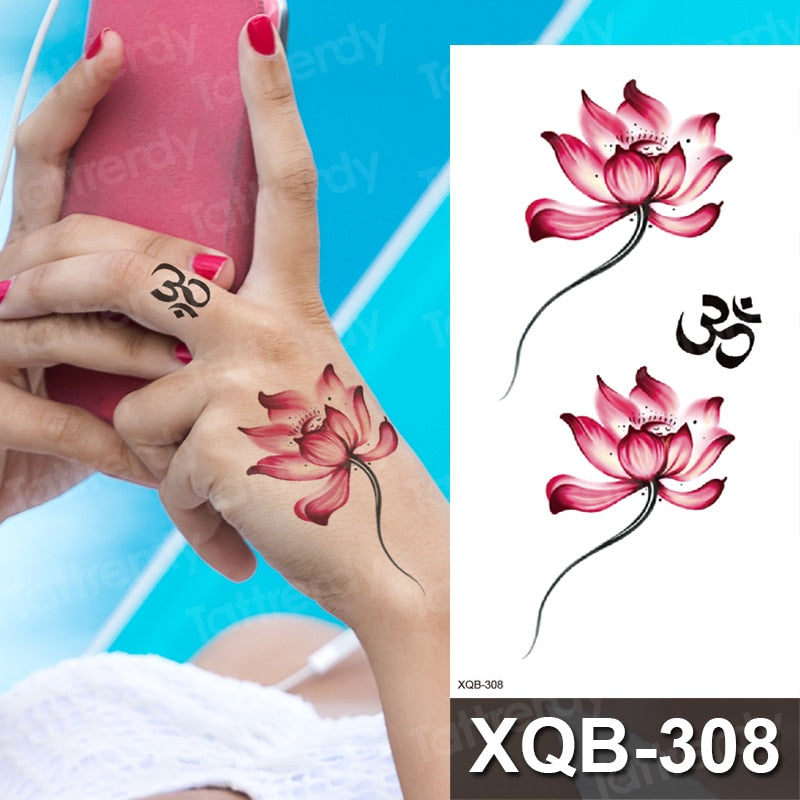 Waterproof Temporary Tattoo Sticker Rose Flower RED Jewelry Flash Tatoo Fake Water Transfer Sexy Belly Body Tatto for Woman Man