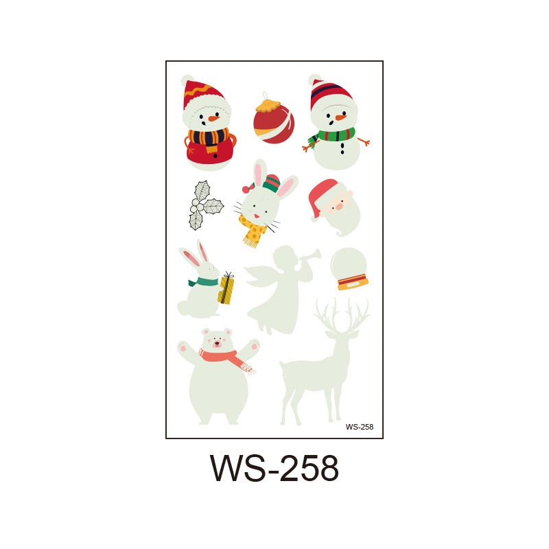 New Christmas Tattoo Sticker Cartoon Christmas Luminous Child Tattoo Sticker New Year Party Temporary Tattoo Sticker