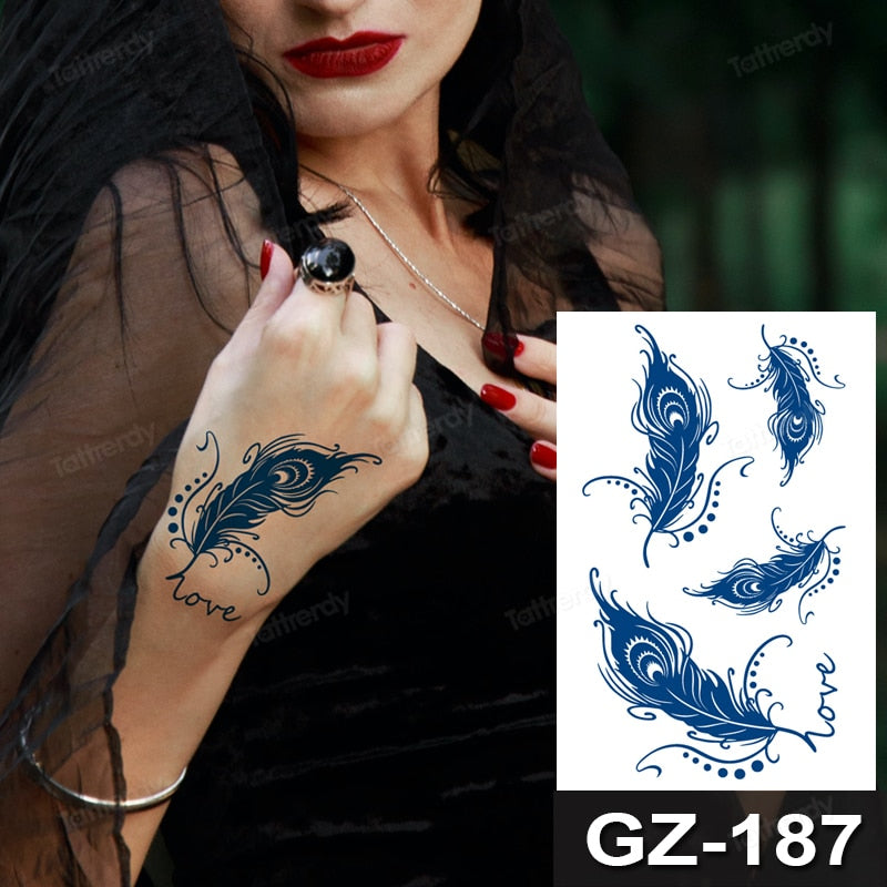 Juice Ink Tattoos Body Art Lasting Waterproof Temporary Tattoo Sticker Waist Totem Tatoo Moon Butterfly Arm Fake Tatto Women Men