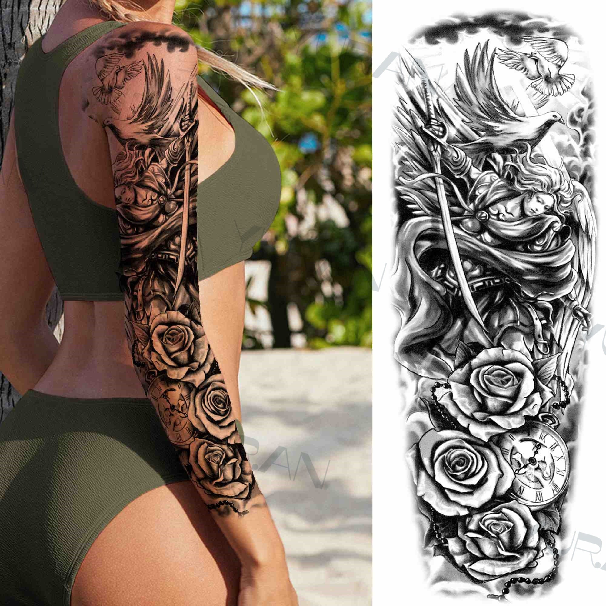 DIY Tribal Totem Full Arm Temporary Tattoo Sleeve For Men Women Adult Maori Skull Tattoos StickerBlack Fake Tatoos Makeup Tools