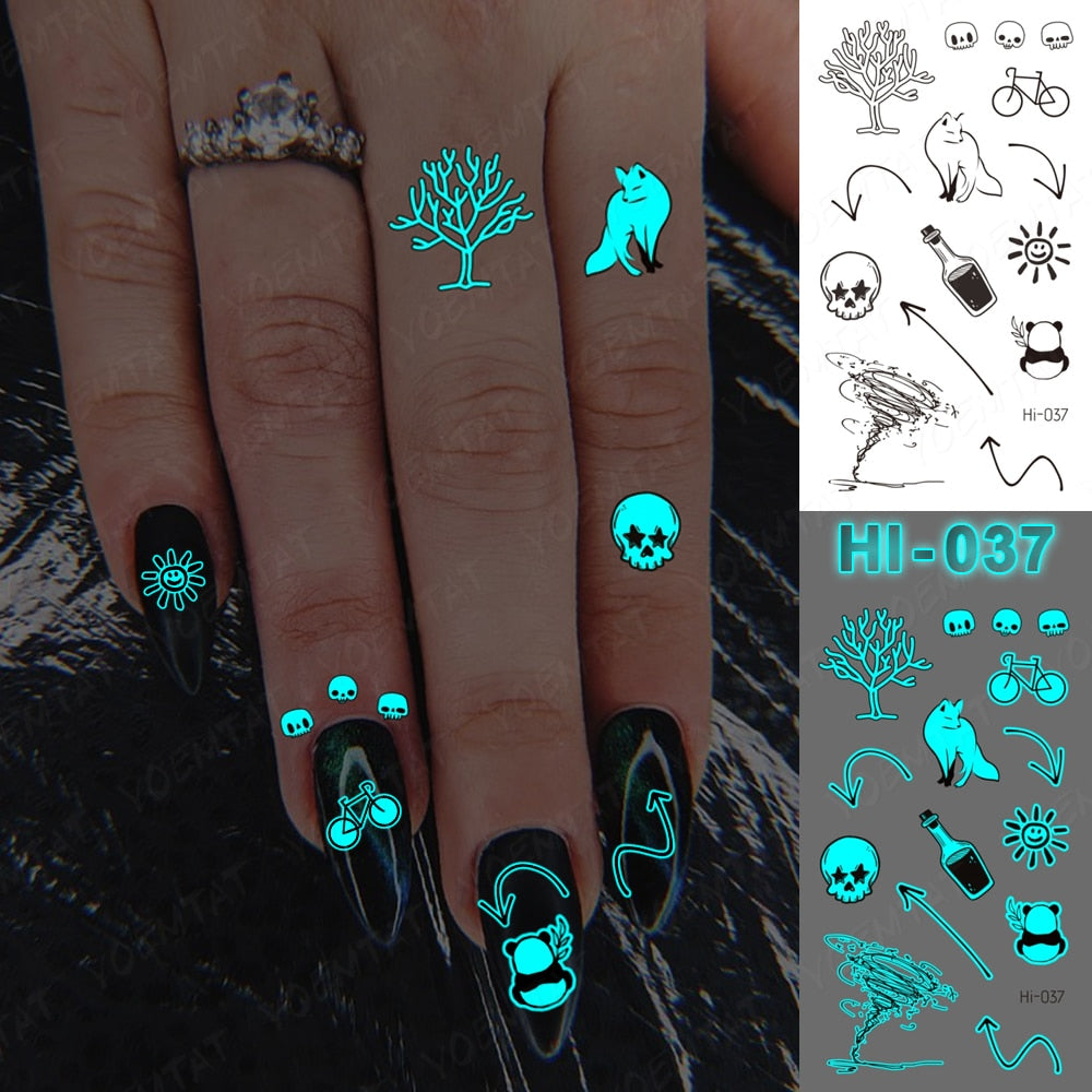 Blue Luminous Glow Tattoo Sticker Cute Geometry Waterproof Temporary Tatoo Small Finger Wrist Fake Tatto For Body Art Women Men