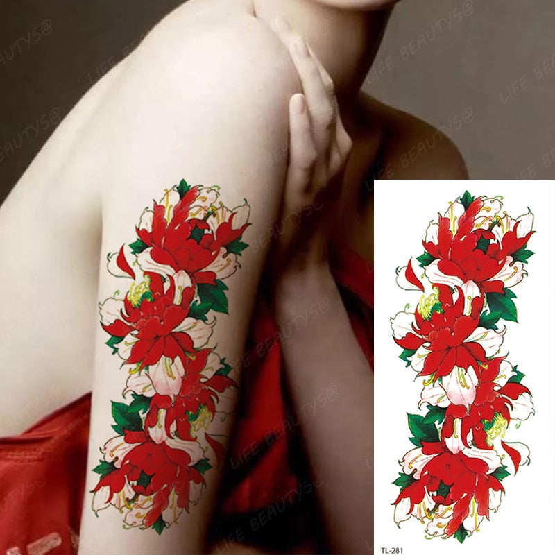 Beauty Flower Diamond Black Rose Waterproof Temporary Tattoo Body Art Arm Sleeve Water Transfer Fake Women Decoration Sticker