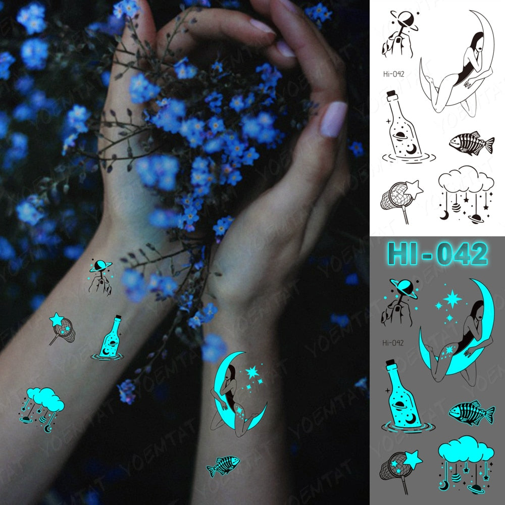 Blue Luminous Glow Tattoo Sticker Deer Glowing Snake Waterproof Temporary Tatoo Wrist Fake Tatto For Body Art Women Men