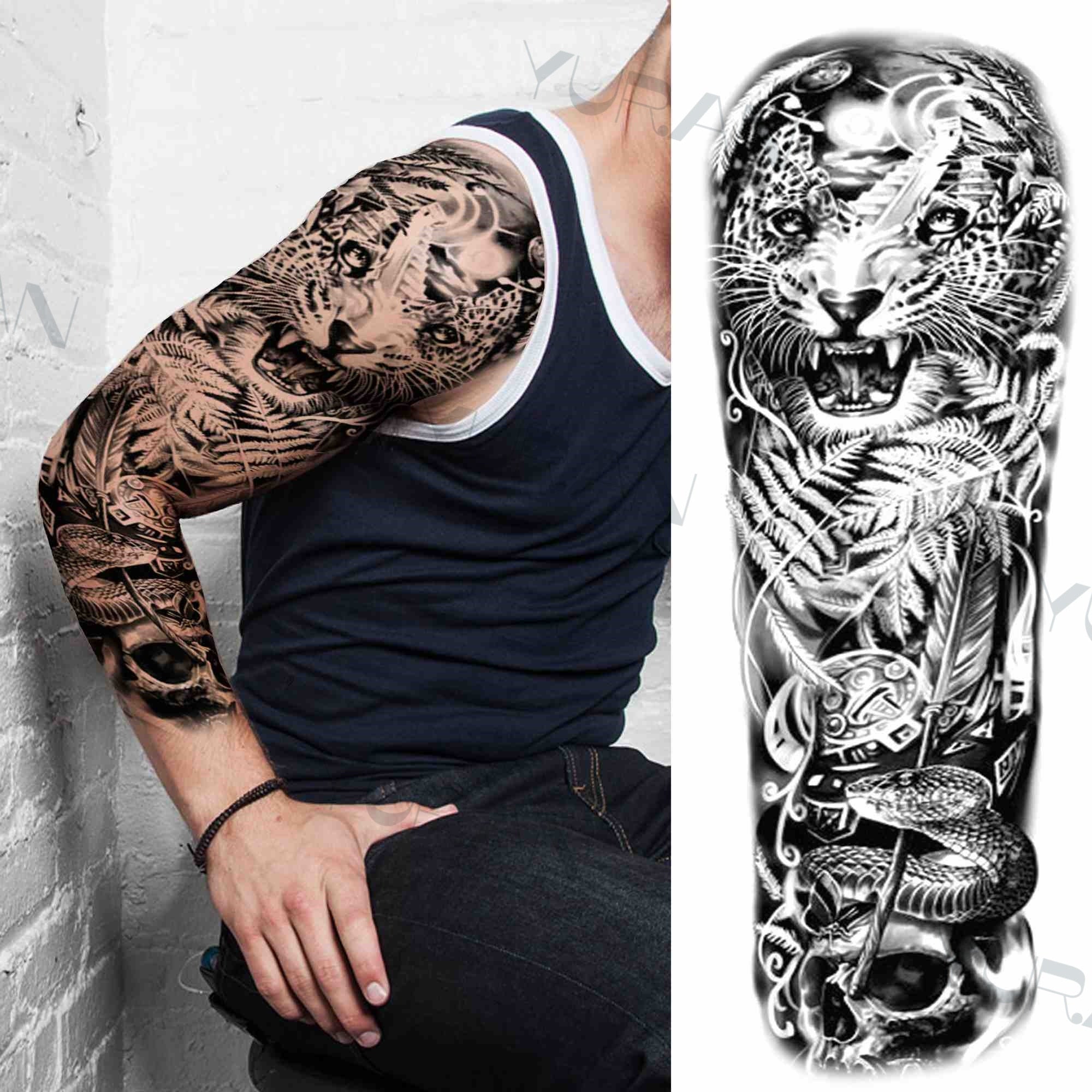 DIY Tribal Totem Full Arm Temporary Tattoo Sleeve For Men Women Adult Maori Skull Tattoos StickerBlack Fake Tatoos Makeup Tools