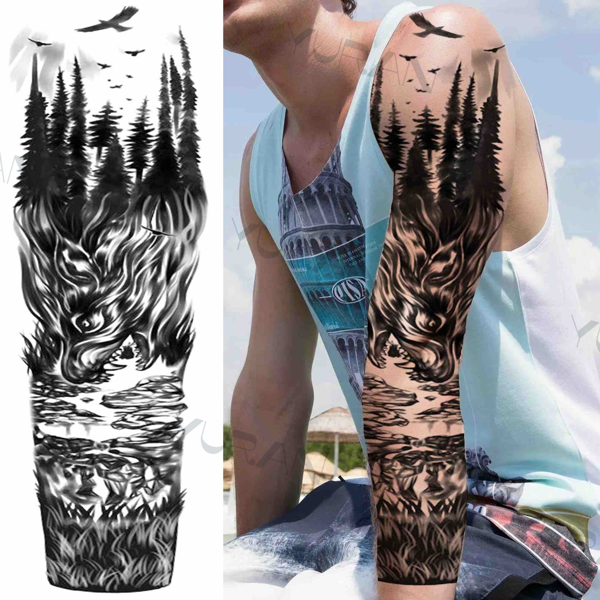 DIY Tribal Totem Full Arm Temporary Tattoo Sleeve For Men Women Adult Maori Skull Tattoos StickerBlack Fake Tatoos Makeup Tools