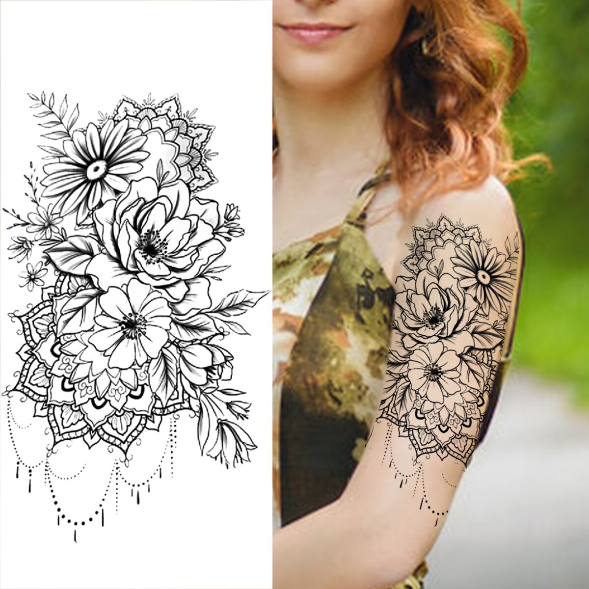 Realistic Daffodil Flower Lion Temporary Tattoos For Women Men Adult Tiger Butterfly Sword Fake Tattoo Sticker Arm Foot Tatoos