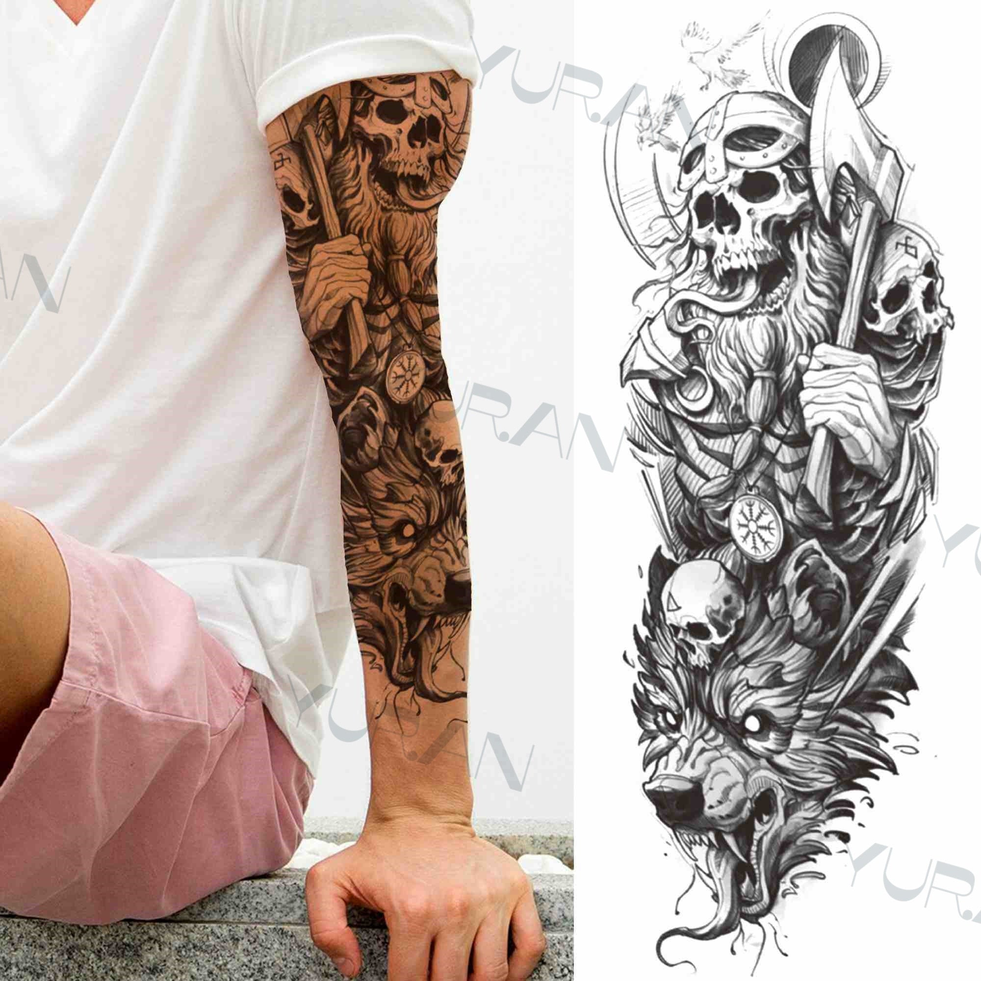 DIY Tribal Totem Full Arm Temporary Tattoo Sleeve For Men Women Adult Maori Skull Tattoos StickerBlack Fake Tatoos Makeup Tools