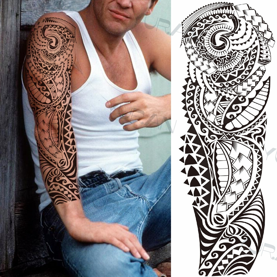 DIY Tribal Totem Full Arm Temporary Tattoo Sleeve For Men Women Adult Maori Skull Tattoos StickerBlack Fake Tatoos Makeup Tools