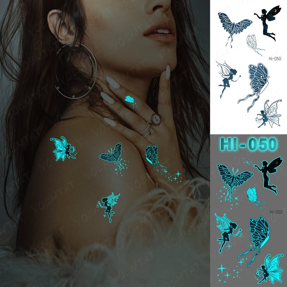 Blue Luminous Glow Tattoo Sticker Deer Glowing Snake Waterproof Temporary Tatoo Wrist Fake Tatto For Body Art Women Men