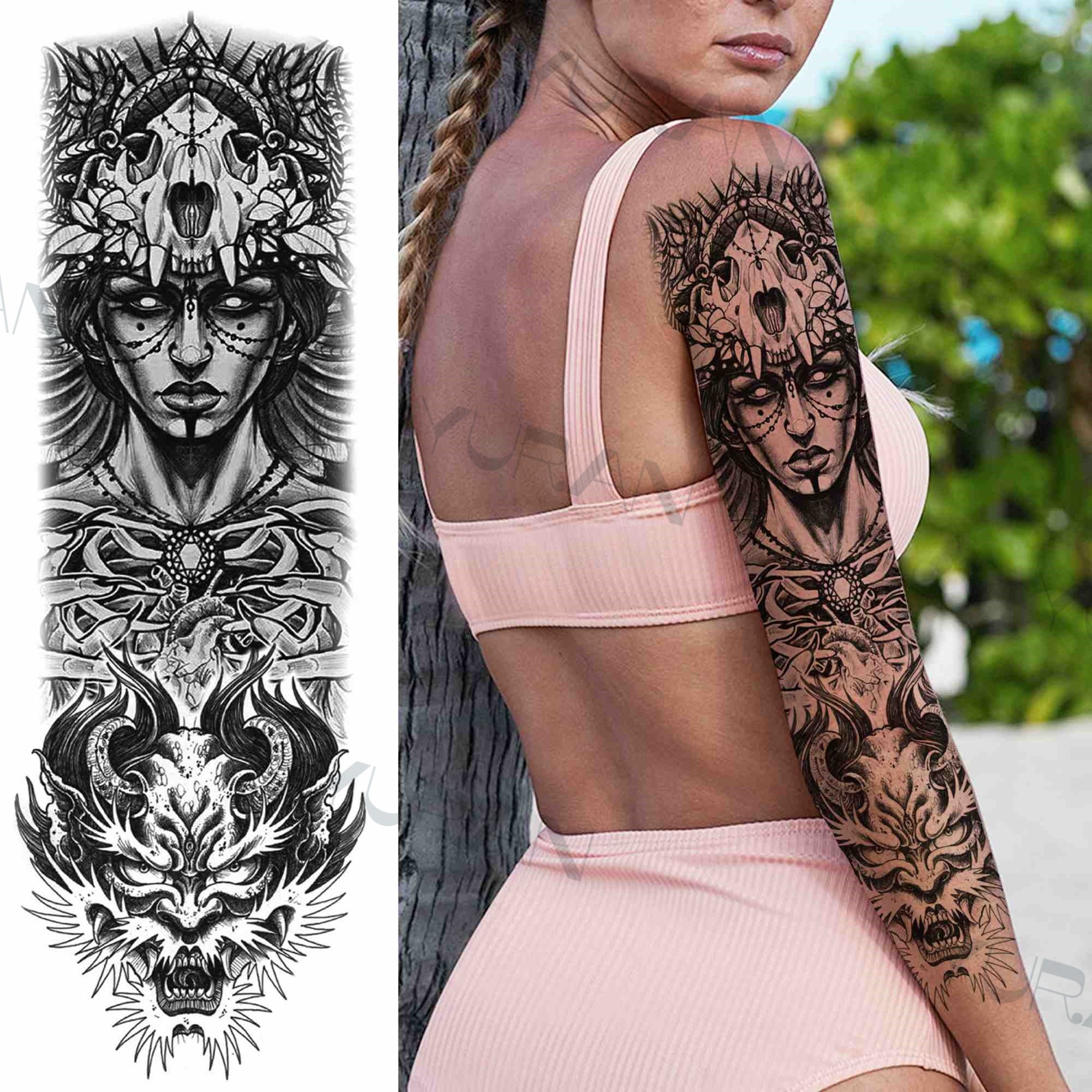 DIY Tribal Totem Full Arm Temporary Tattoo Sleeve For Men Women Adult Maori Skull Tattoos StickerBlack Fake Tatoos Makeup Tools