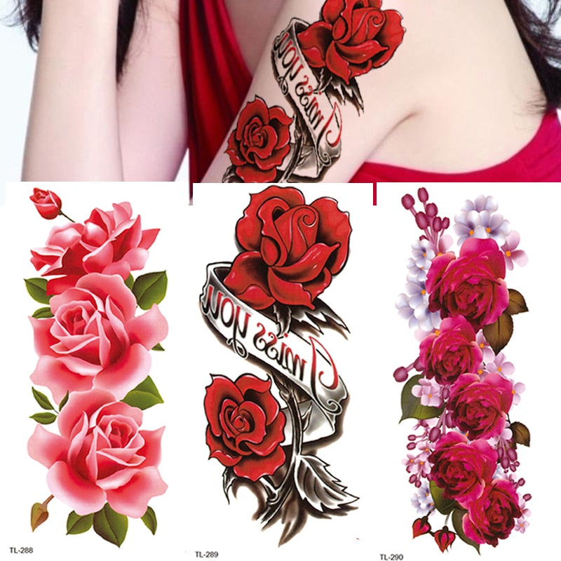 3Pcs Waterproof Temporary Tattoo Sticker Flower Rose Flash Butterfly Lace Lady Body Art Arm Fashion Fake Sleeve Women Tattoos