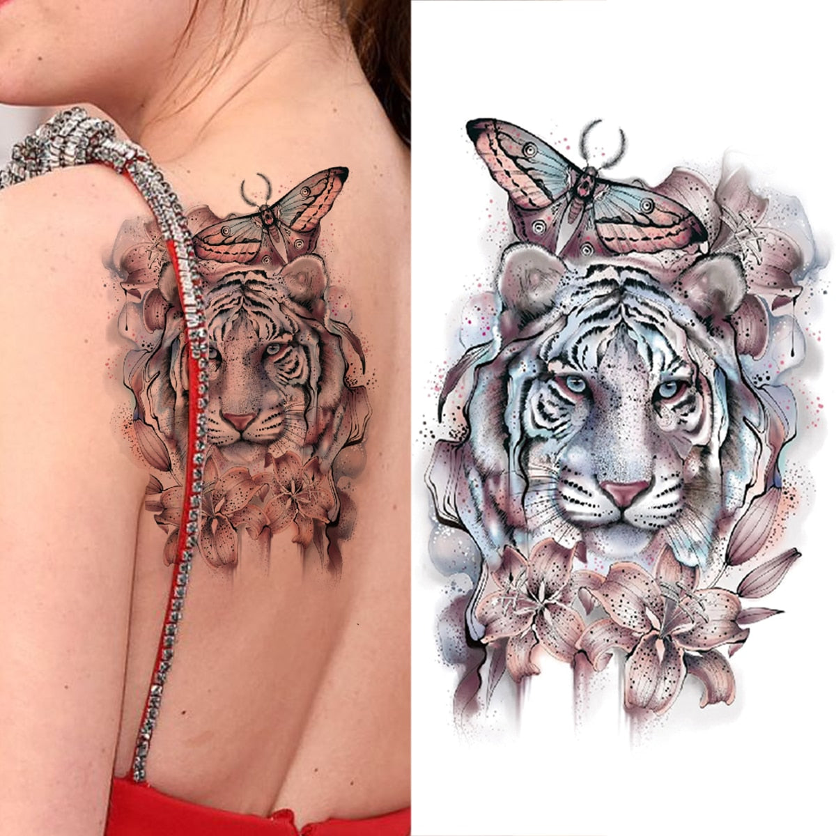 Realistic Daffodil Flower Lion Temporary Tattoos For Women Men Adult Tiger Butterfly Sword Fake Tattoo Sticker Arm Foot Tatoos