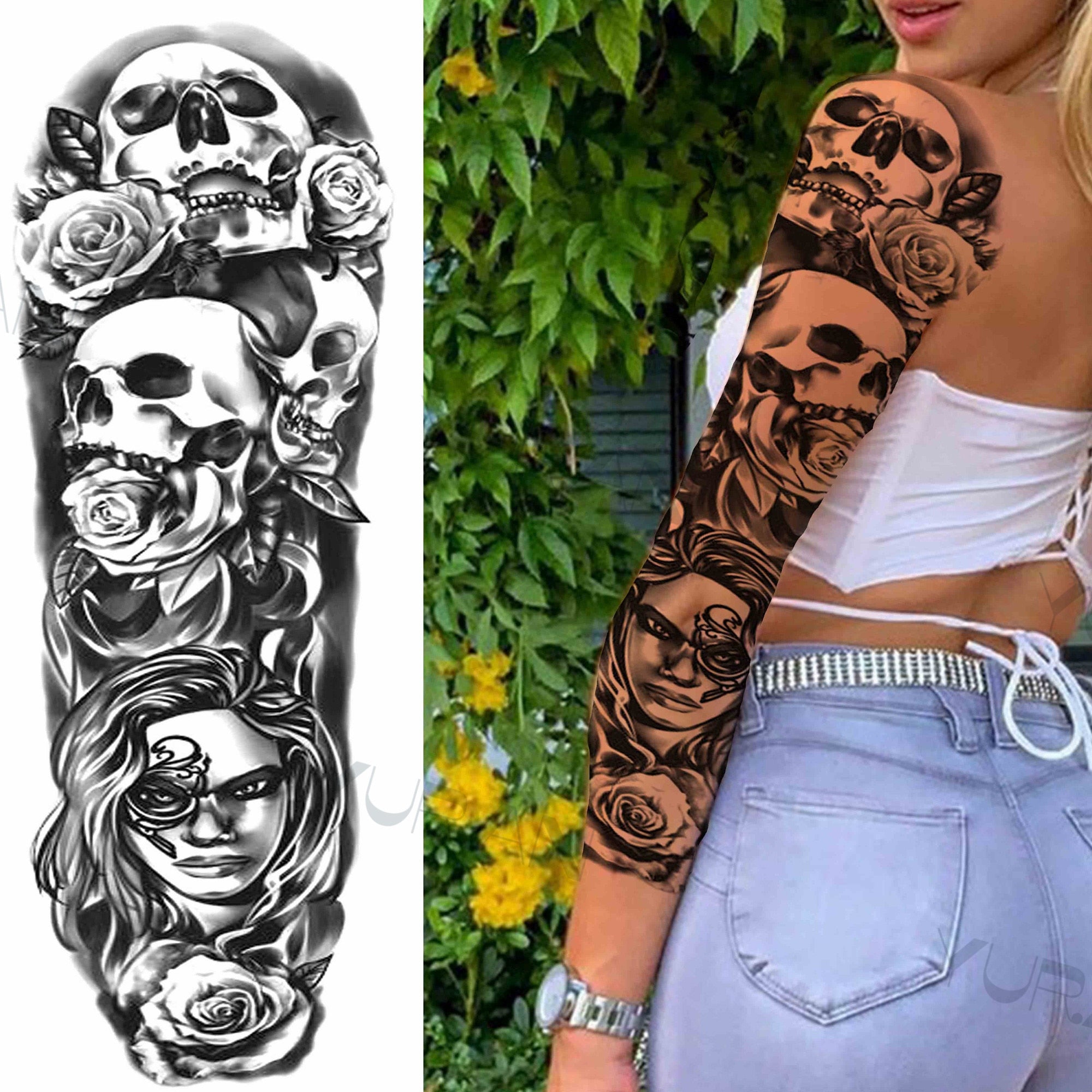 DIY Tribal Totem Full Arm Temporary Tattoo Sleeve For Men Women Adult Maori Skull Tattoos StickerBlack Fake Tatoos Makeup Tools