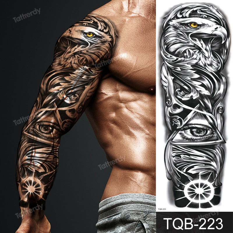 full arm temporary tattoos large totem tribal big sleeve tattoo sticker body art sexy dragon tiger lion king tattoo designs men