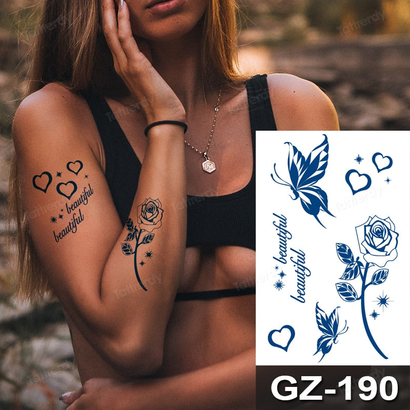 Juice Ink Tattoos Body Art Lasting Waterproof Temporary Tattoo Sticker Waist Totem Tatoo Moon Butterfly Arm Fake Tatto Women Men