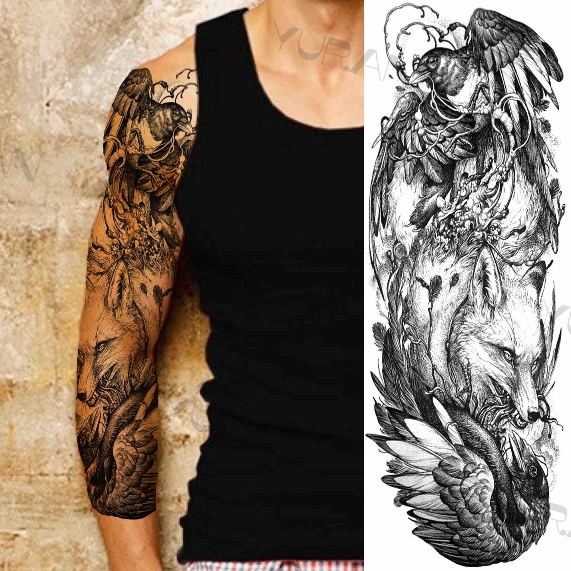 DIY Tribal Totem Full Arm Temporary Tattoo Sleeve For Men Women Adult Maori Skull Tattoos StickerBlack Fake Tatoos Makeup Tools