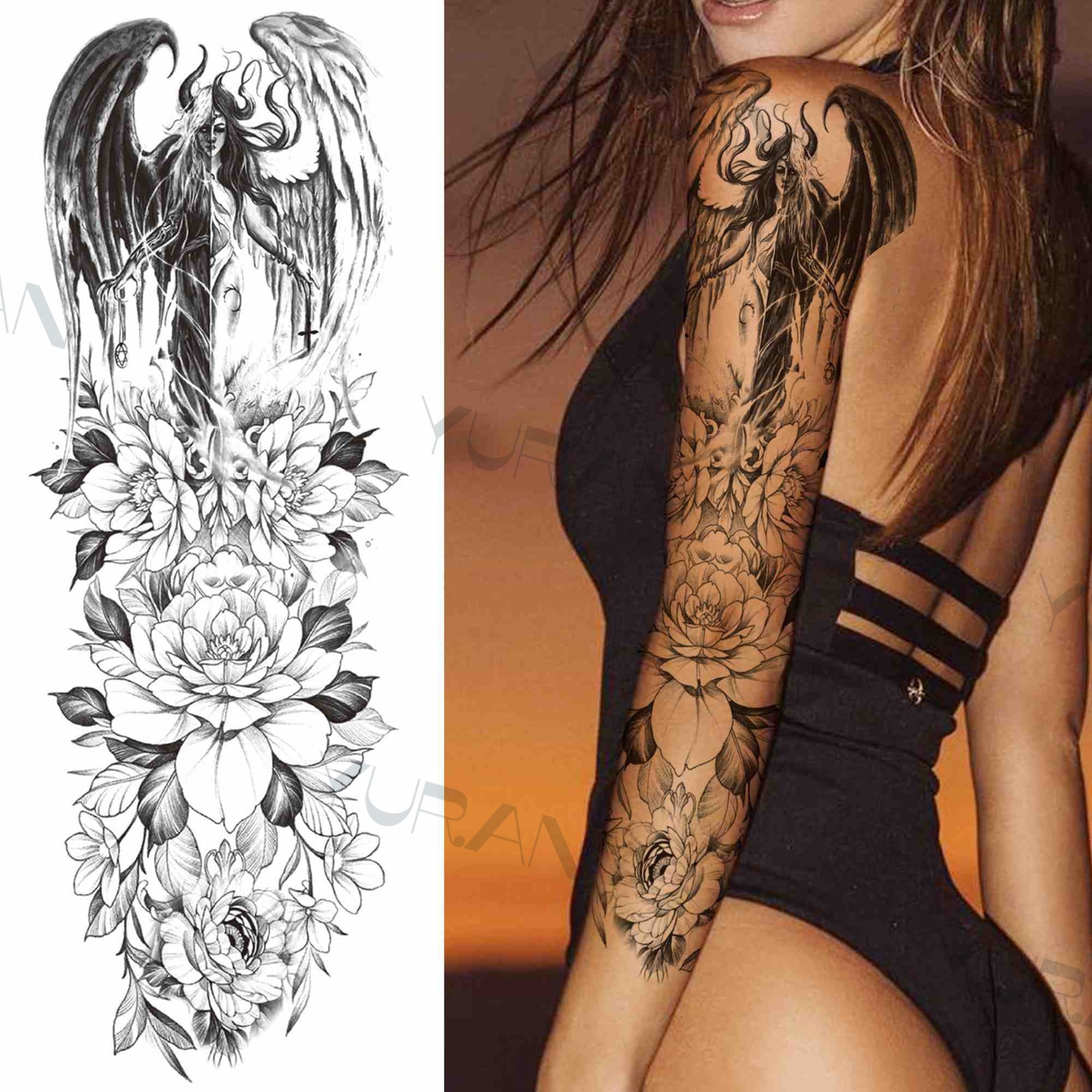 DIY Tribal Totem Full Arm Temporary Tattoo Sleeve For Men Women Adult Maori Skull Tattoos StickerBlack Fake Tatoos Makeup Tools