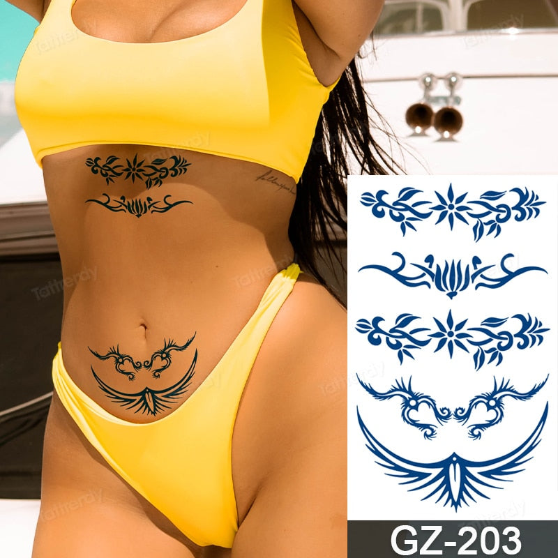 Juice Ink Tattoos Body Art Lasting Waterproof Temporary Tattoo Sticker Waist Totem Tatoo Moon Butterfly Arm Fake Tatto Women Men