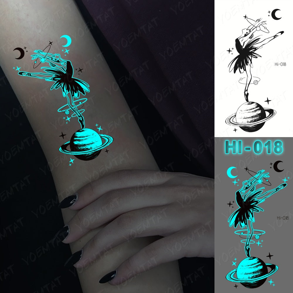 Blue Luminous Glow Tattoo Sticker Deer Glowing Snake Waterproof Temporary Tatoo Wrist Fake Tatto For Body Art Women Men