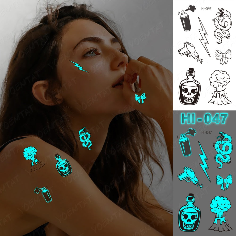 Blue Luminous Glow Tattoo Sticker Deer Glowing Snake Waterproof Temporary Tatoo Wrist Fake Tatto For Body Art Women Men