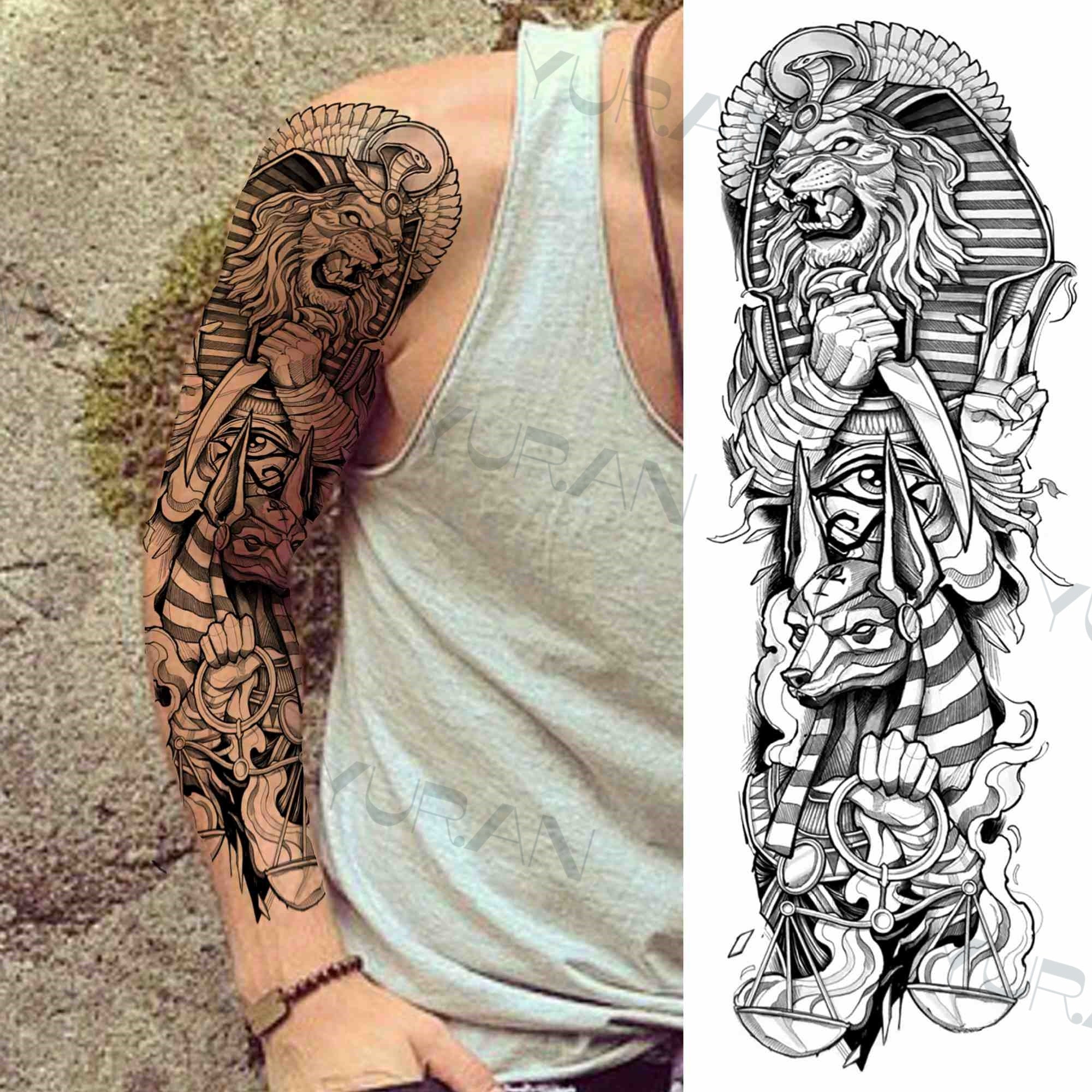 DIY Tribal Totem Full Arm Temporary Tattoo Sleeve For Men Women Adult Maori Skull Tattoos StickerBlack Fake Tatoos Makeup Tools