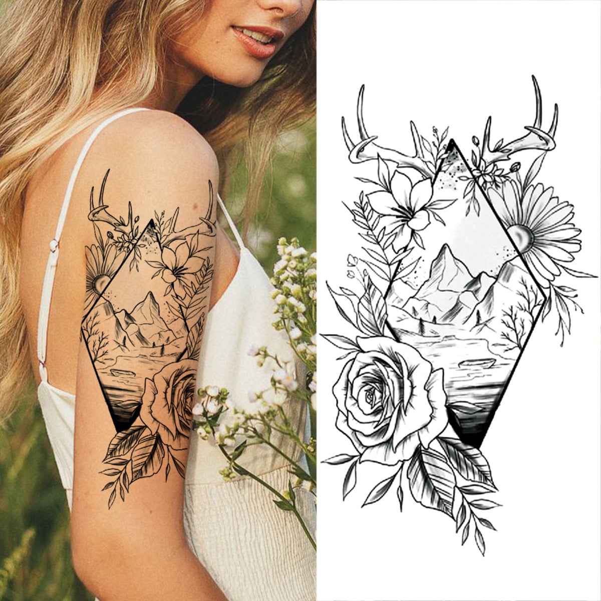 Realistic Daffodil Flower Lion Temporary Tattoos For Women Men Adult Tiger Butterfly Sword Fake Tattoo Sticker Arm Foot Tatoos