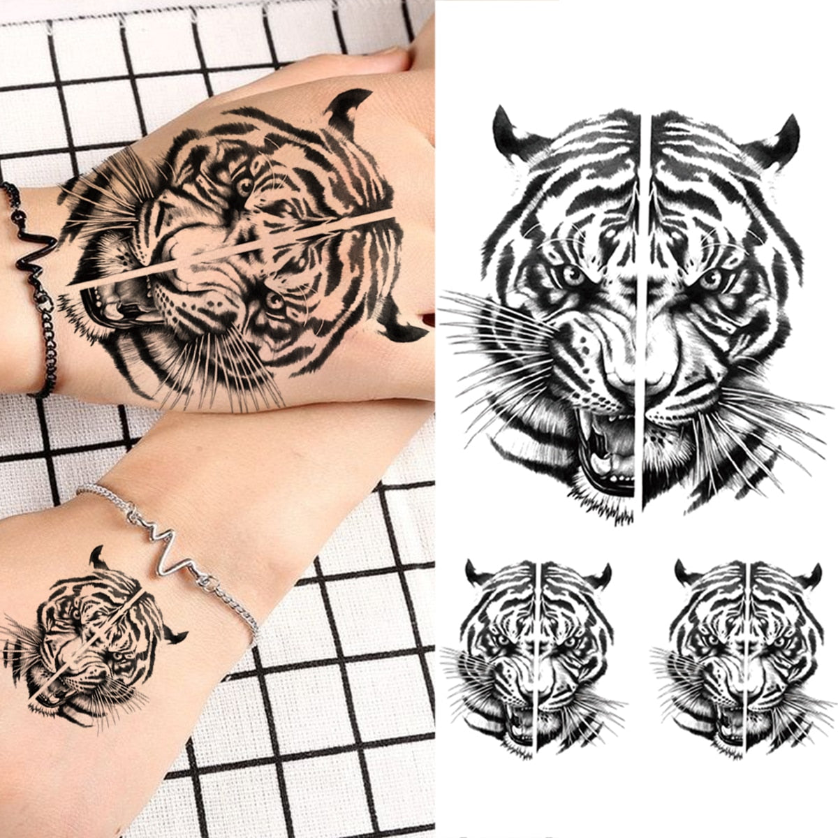 Realistic Daffodil Flower Lion Temporary Tattoos For Women Men Adult Tiger Butterfly Sword Fake Tattoo Sticker Arm Foot Tatoos