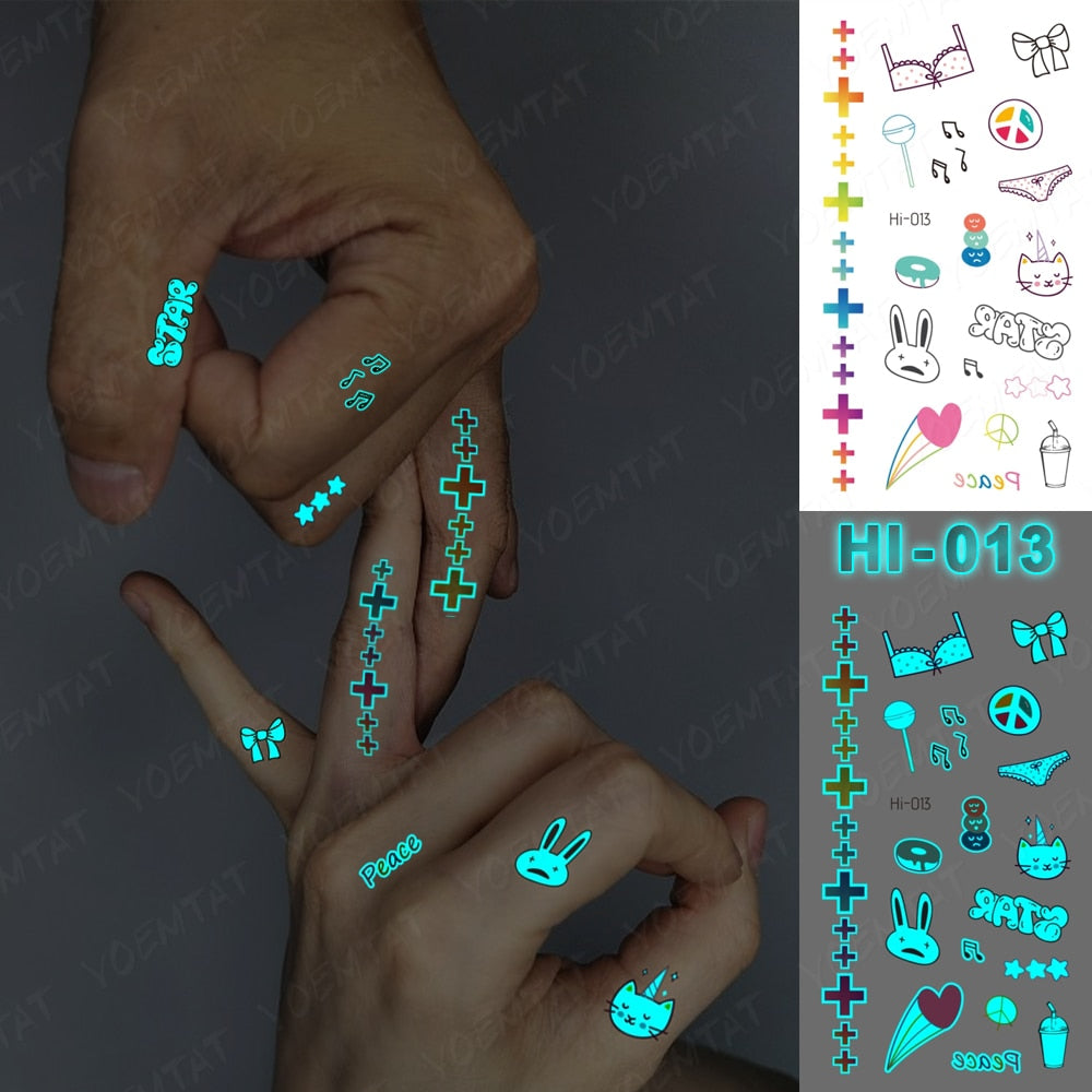 Blue Luminous Glow Tattoo Sticker Cute Geometry Waterproof Temporary Tatoo Small Finger Wrist Fake Tatto For Body Art Women Men