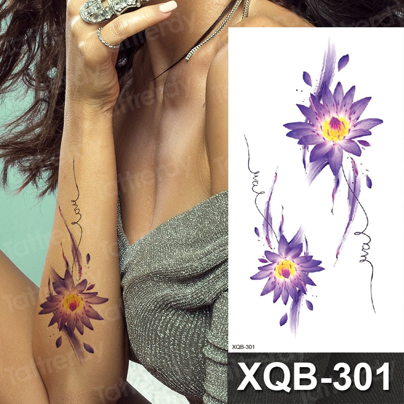 Waterproof Temporary Tattoo Sticker Rose Flower RED Jewelry Flash Tatoo Fake Water Transfer Sexy Belly Body Tatto for Woman Man