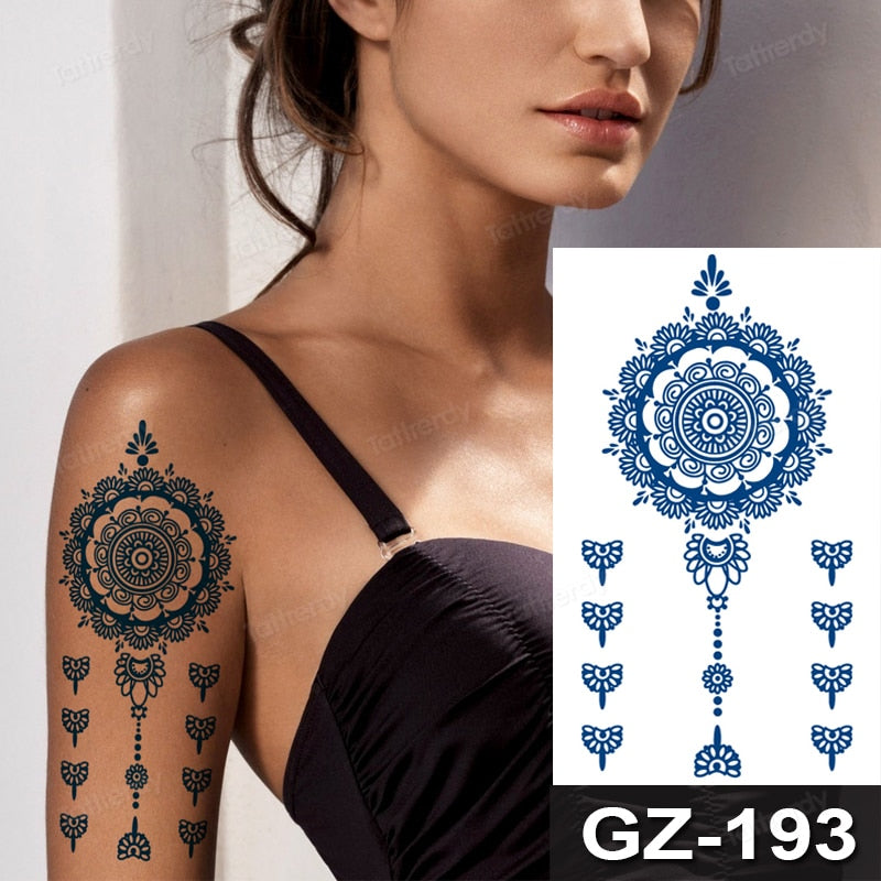 Juice Ink Tattoos Body Art Lasting Waterproof Temporary Tattoo Sticker Waist Totem Tatoo Moon Butterfly Arm Fake Tatto Women Men