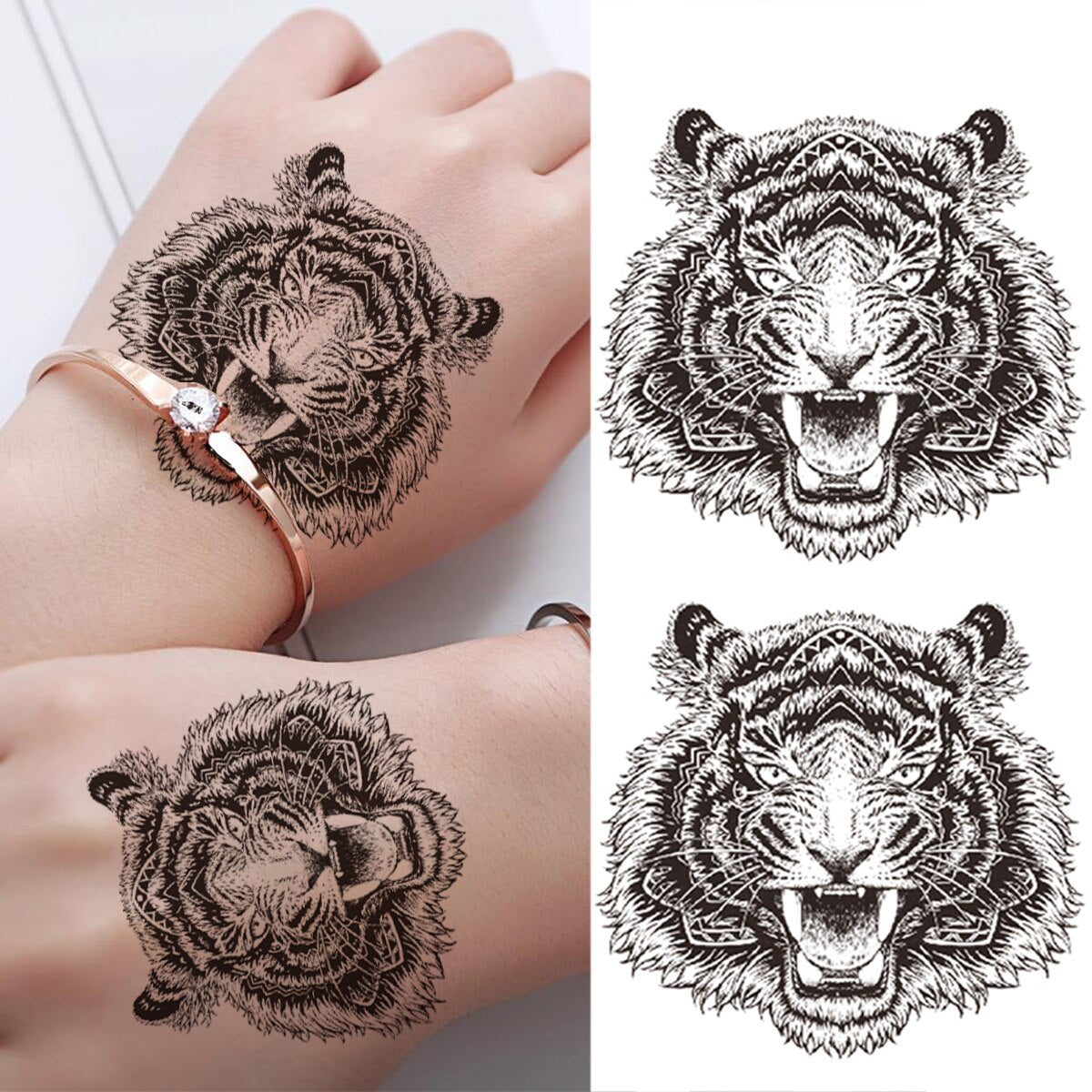 Realistic Daffodil Flower Lion Temporary Tattoos For Women Men Adult Tiger Butterfly Sword Fake Tattoo Sticker Arm Foot Tatoos