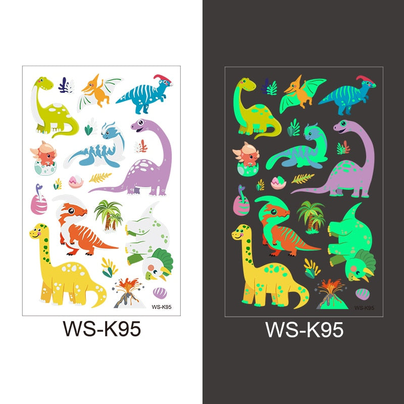 Luminous Tattoo Sticker Children Arm Face Glowing Tattoo Children Body Art Tattoo Dinosaur Pirate Unicorn Mermaid Tattoo Cartoon