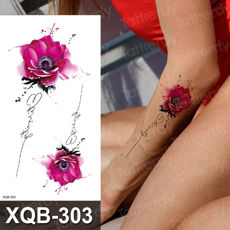 Waterproof Temporary Tattoo Sticker Rose Flower RED Jewelry Flash Tatoo Fake Water Transfer Sexy Belly Body Tatto for Woman Man