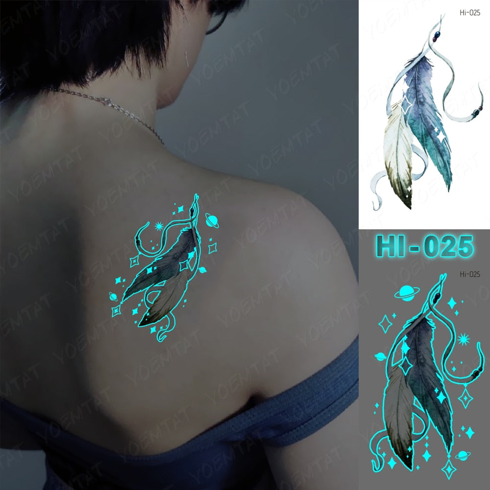 Blue Luminous Glow Tattoo Sticker Cute Geometry Waterproof Temporary Tatoo Small Finger Wrist Fake Tatto For Body Art Women Men