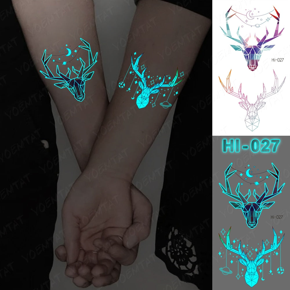 Blue Luminous Glow Tattoo Sticker Cute Geometry Waterproof Temporary Tatoo Small Finger Wrist Fake Tatto For Body Art Women Men