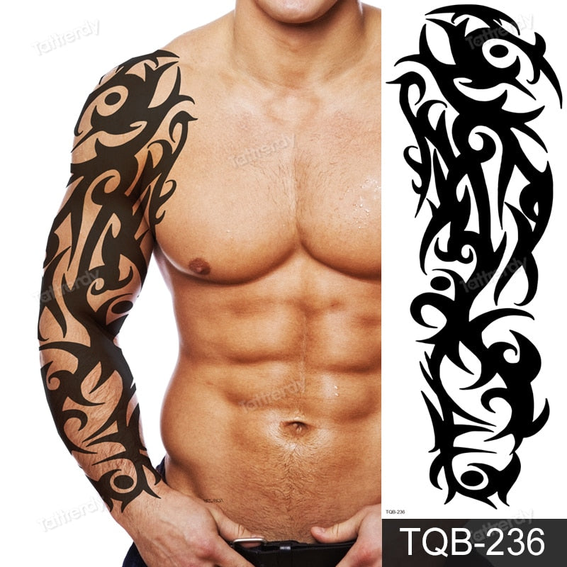 full arm temporary tattoos large totem tribal big sleeve tattoo sticker body art sexy dragon tiger lion king tattoo designs men