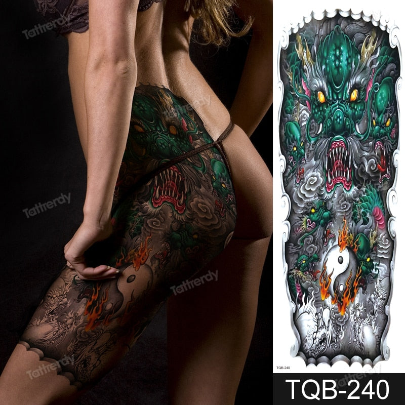 full arm temporary tattoos large totem tribal big sleeve tattoo sticker body art sexy dragon tiger lion king tattoo designs men