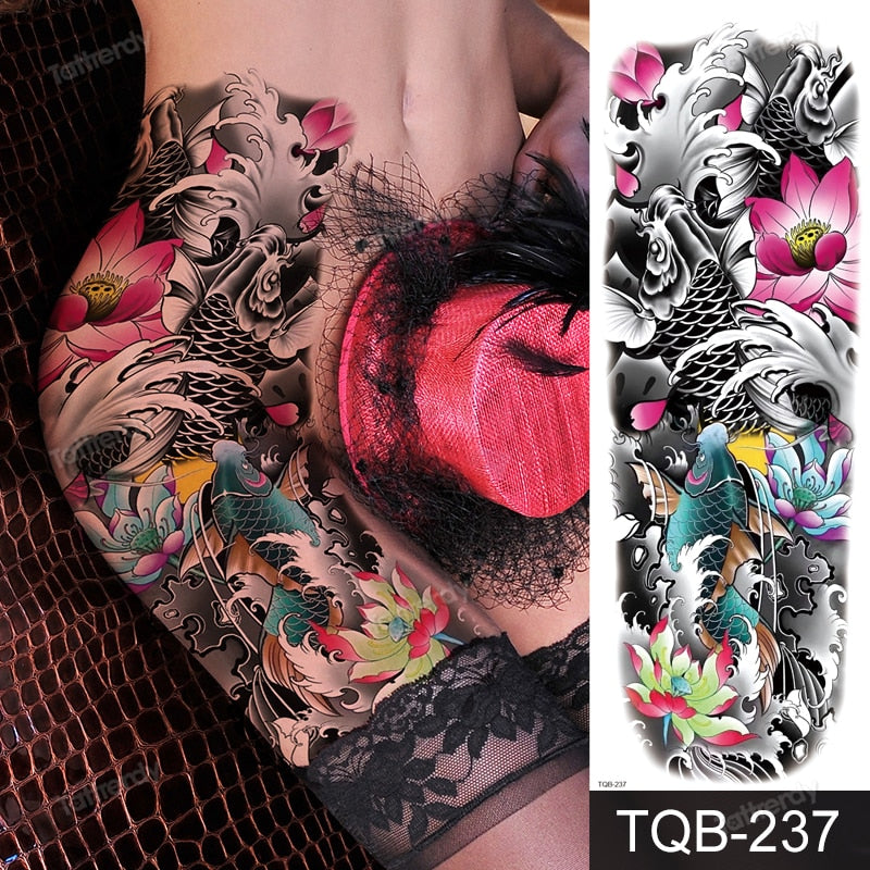 full arm temporary tattoos large totem tribal big sleeve tattoo sticker body art sexy dragon tiger lion king tattoo designs men