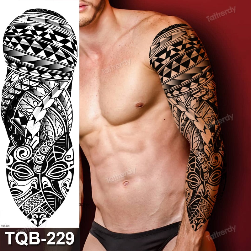 full arm temporary tattoos large totem tribal big sleeve tattoo sticker body art sexy dragon tiger lion king tattoo designs men