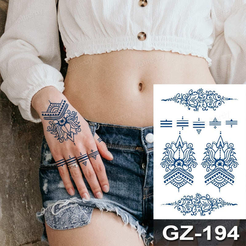 Juice Ink Tattoos Body Art Lasting Waterproof Temporary Tattoo Sticker Waist Totem Tatoo Moon Butterfly Arm Fake Tatto Women Men