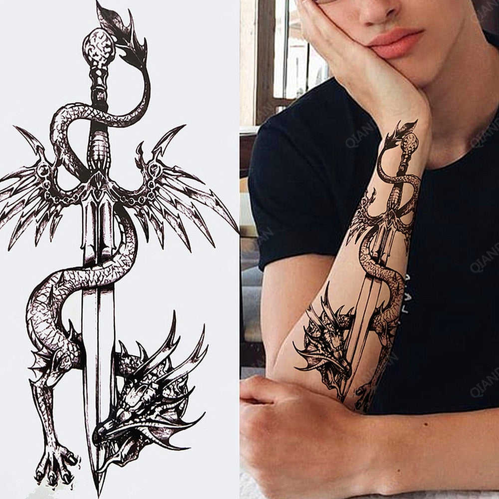 1pc Lion Men Waterproof Temporary Tattoos Fake Stickers Arm Hand Cool Art Black Transfer Clock